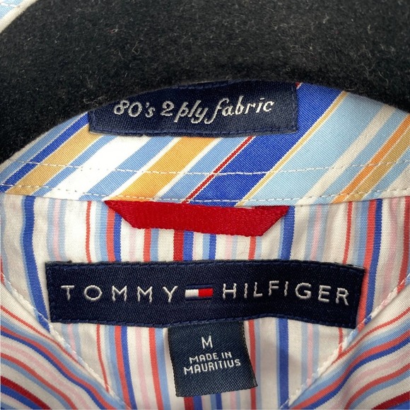 Tommy Hilfiger Mens 80s 2 Ply Fabric Striped Button Up Shirt - Picture 8 of 10